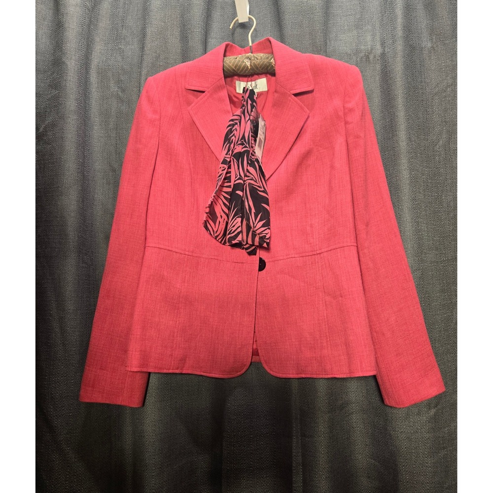 Le Suit Pink Blazer Business Career Jacket with Scarf Size 6